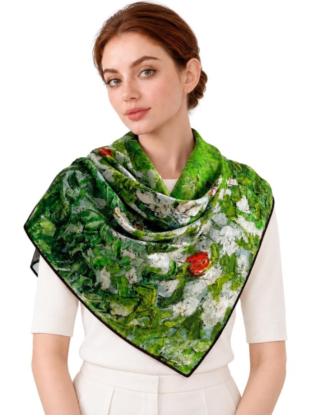 Soft 100% Wool Square Scarf for Women, 36x36 in, Stylish Art Print Accessory